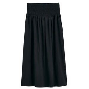Madewell Black Smocked-Waist Midi Skirt